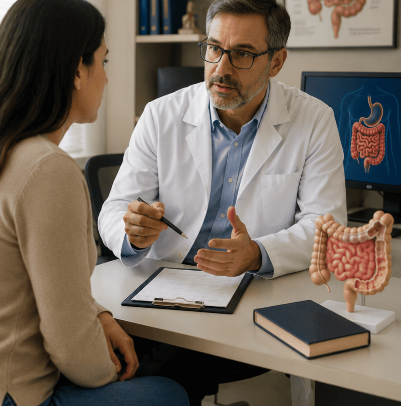 Como o gastroenterologista investiga a dor abdominal?